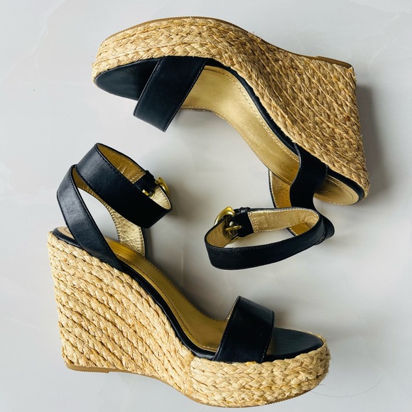 New Coach Gracyn Black Wedge Sandals Size 8 - Picture 1 of 7